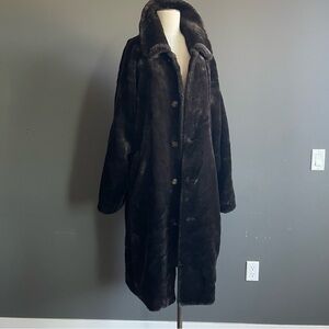 Luxurious Black Faux Fur Long Coat. Mens L
